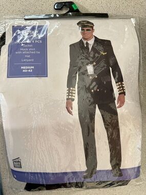 Captain Pilot Costume Jacket and Hat in Black with Gold Trim